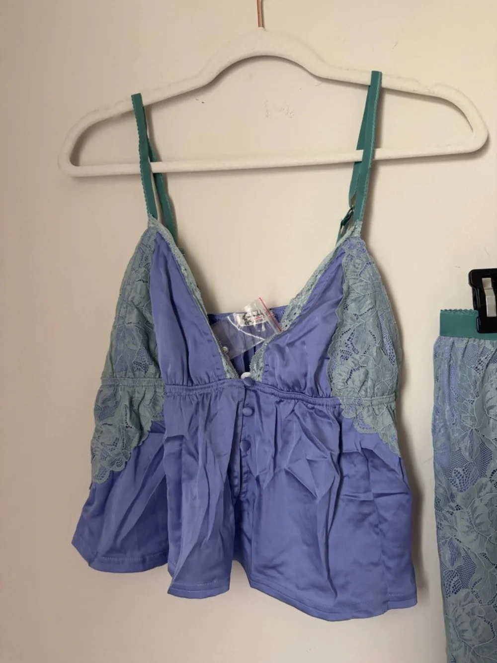 Free people Blue Lace-Trim satin Camisole & Wide-Leg Pajama Set